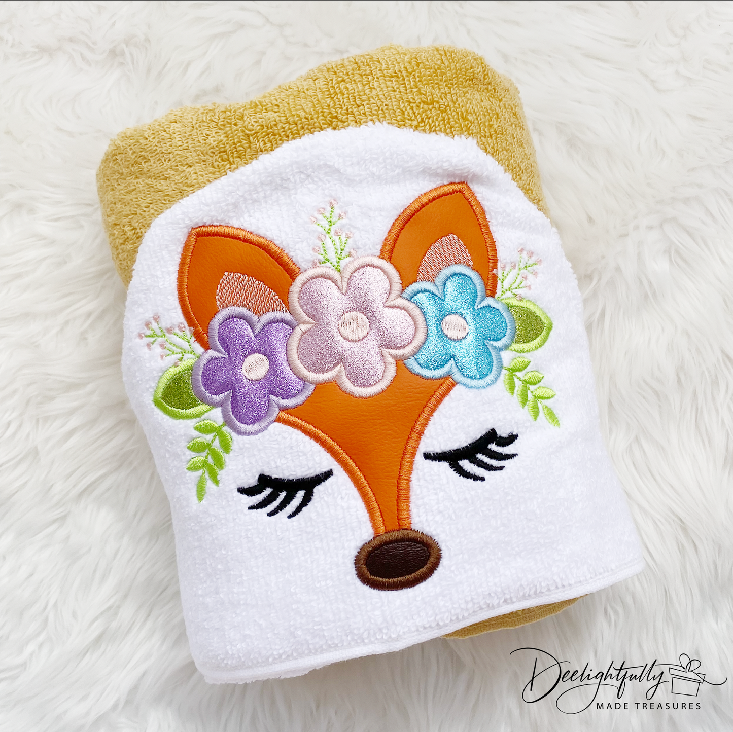 Character Hooded Towel - Fox Mustard