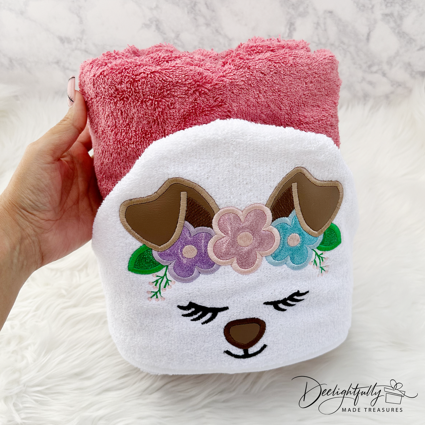 Character Hooded Towel - Floral Puppy Rose