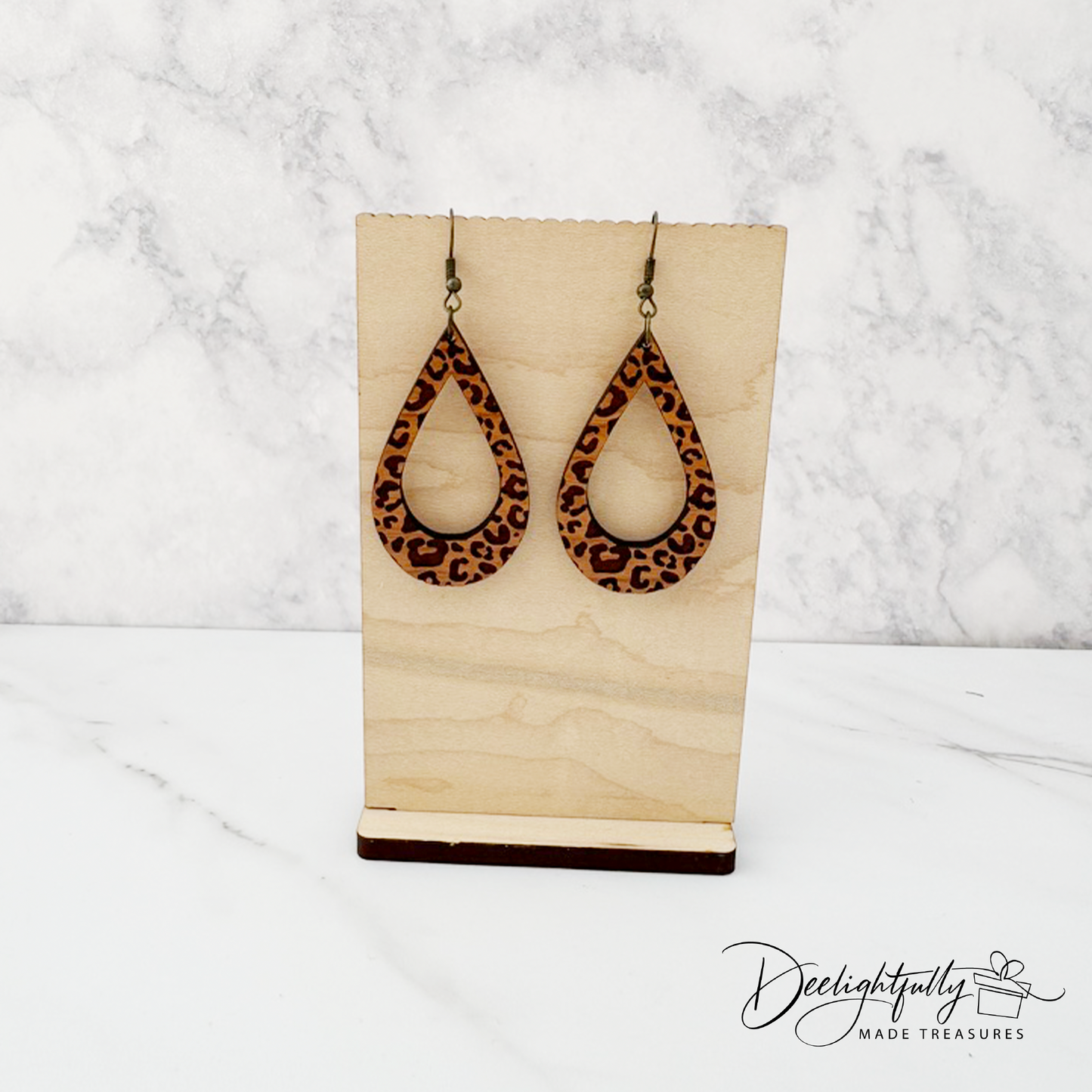 Hollow Center Leopard Print Wooden Earrings