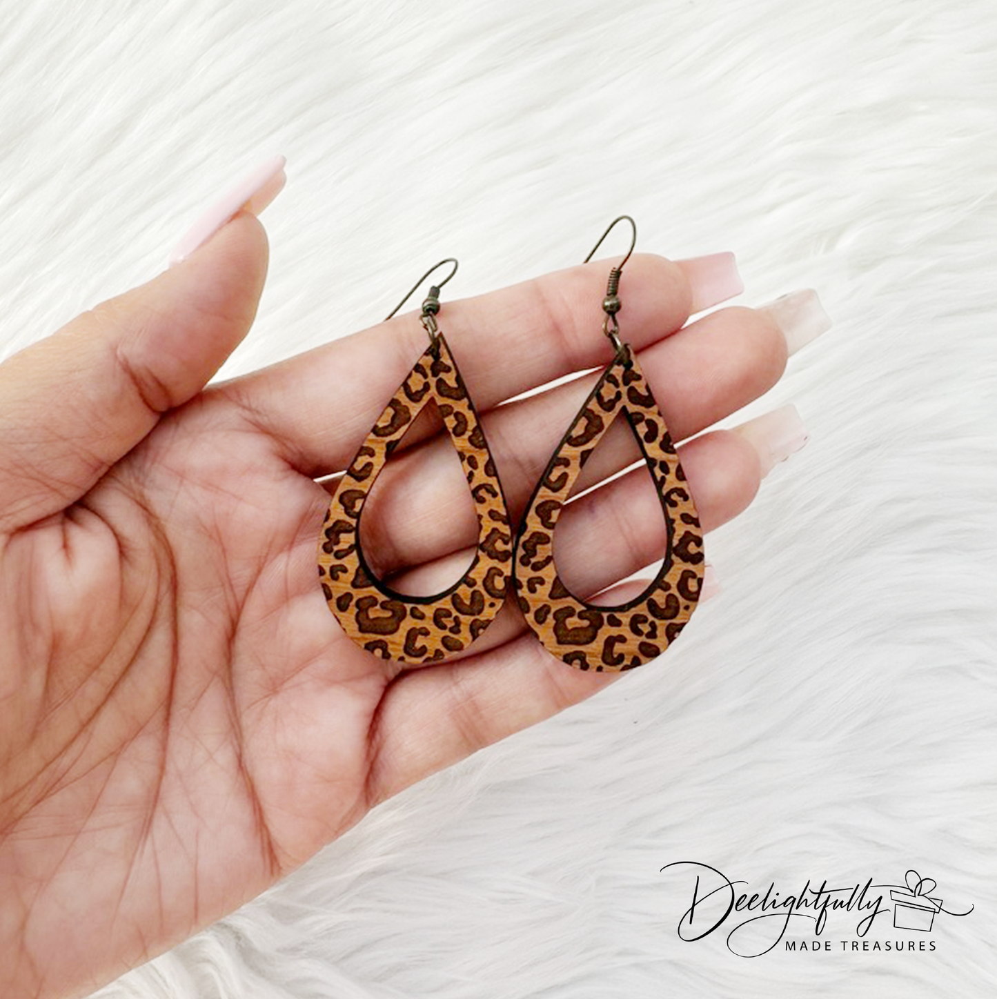 Hollow Center Leopard Print Wooden Earrings