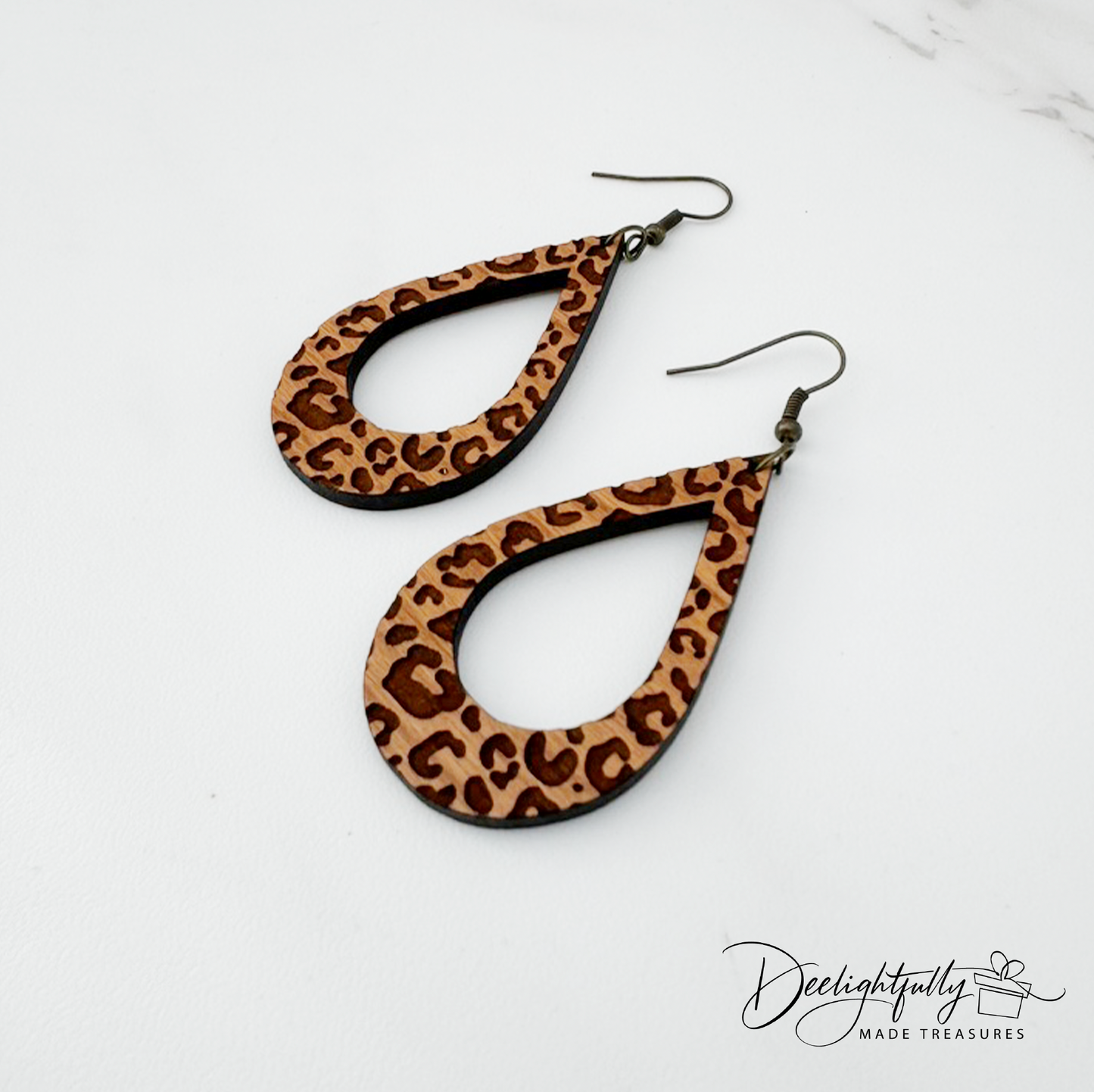 Hollow Center Leopard Print Wooden Earrings