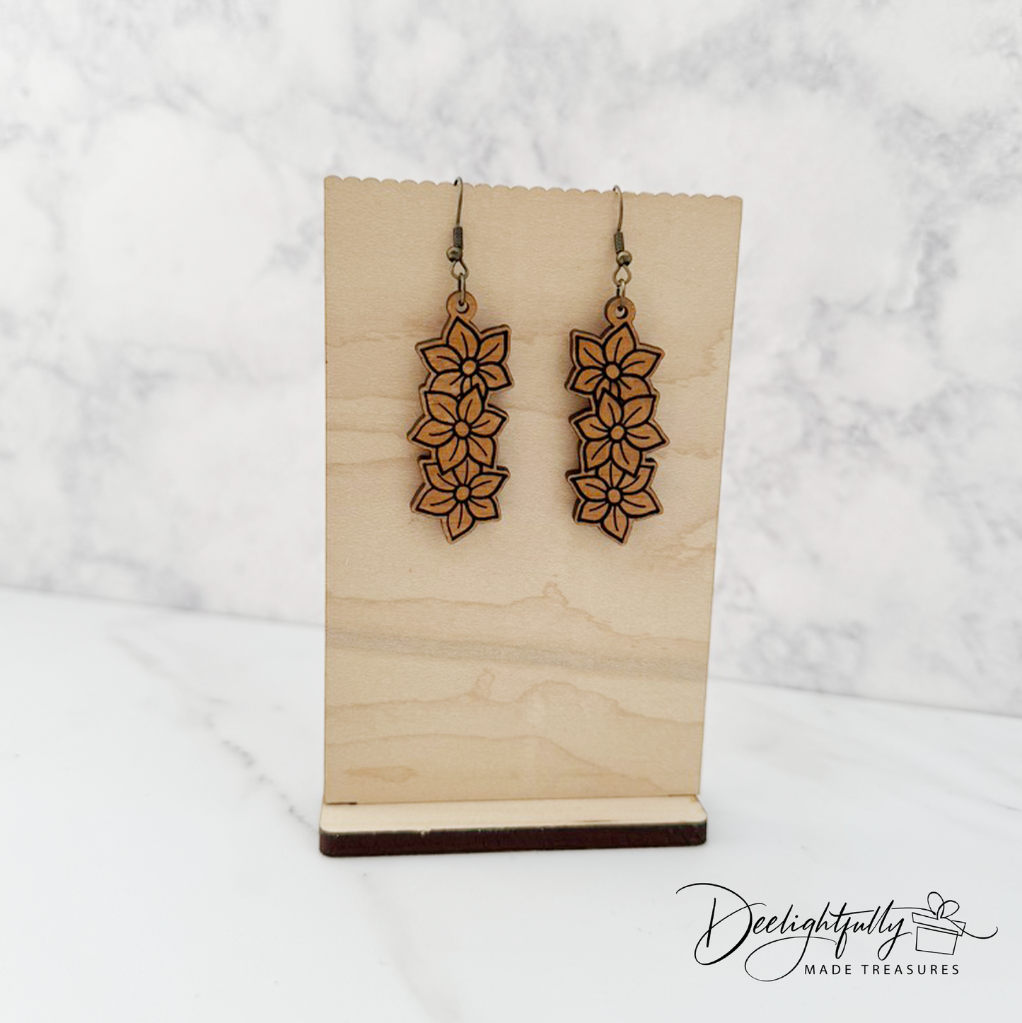 Triple Poinsetta Wooden Earrings