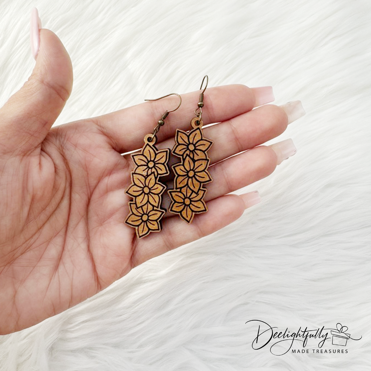 Triple Poinsetta Wooden Earrings