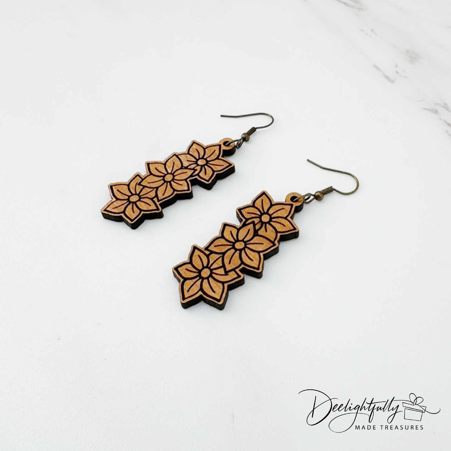 Triple Poinsetta Wooden Earrings