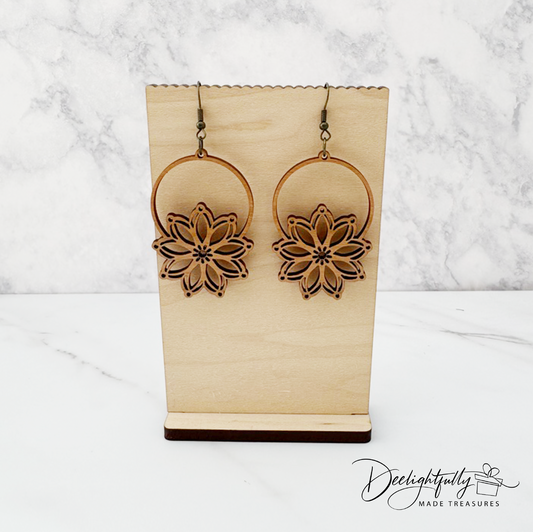 Floral Hoop Wooden Earrings