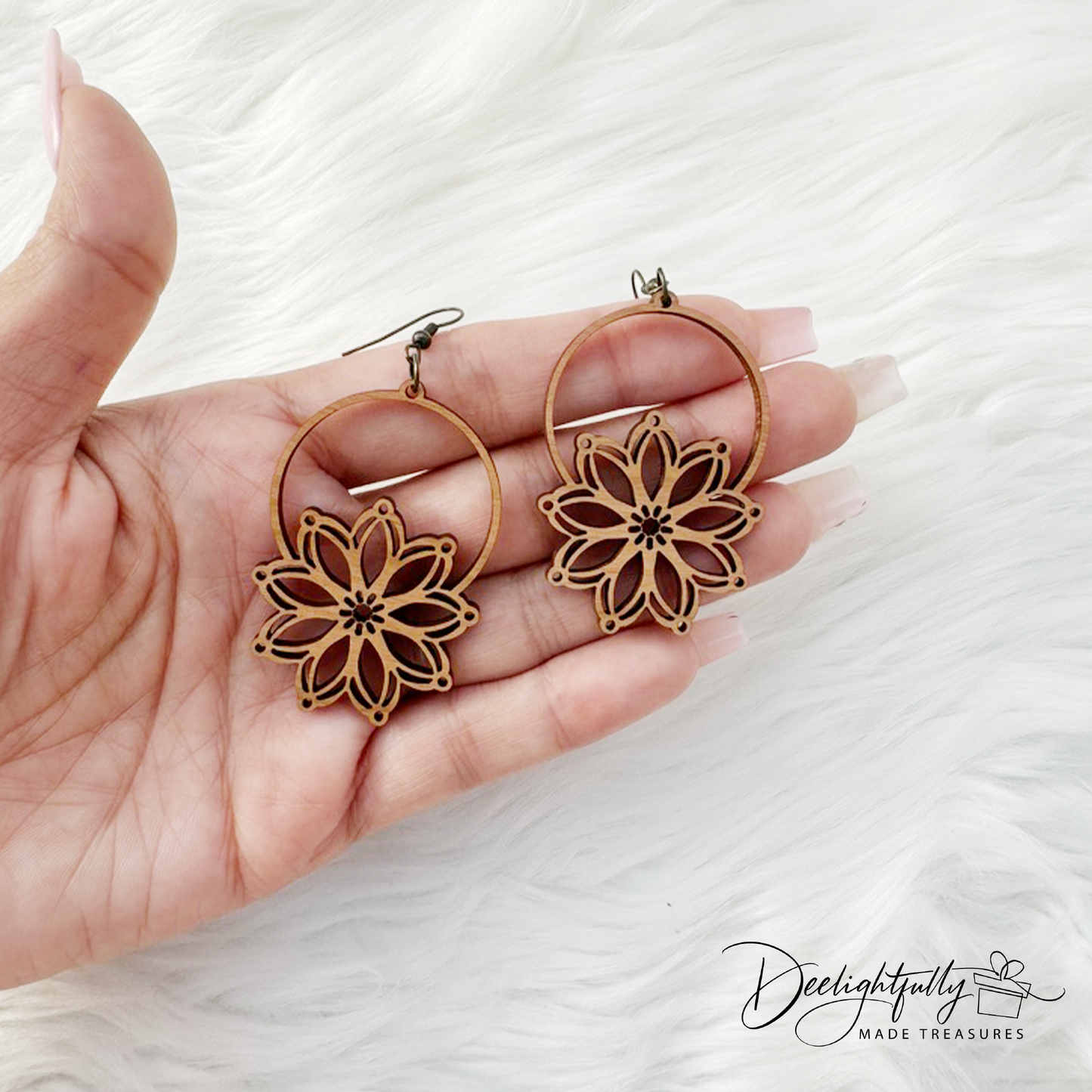 Floral Hoop Wooden Earrings