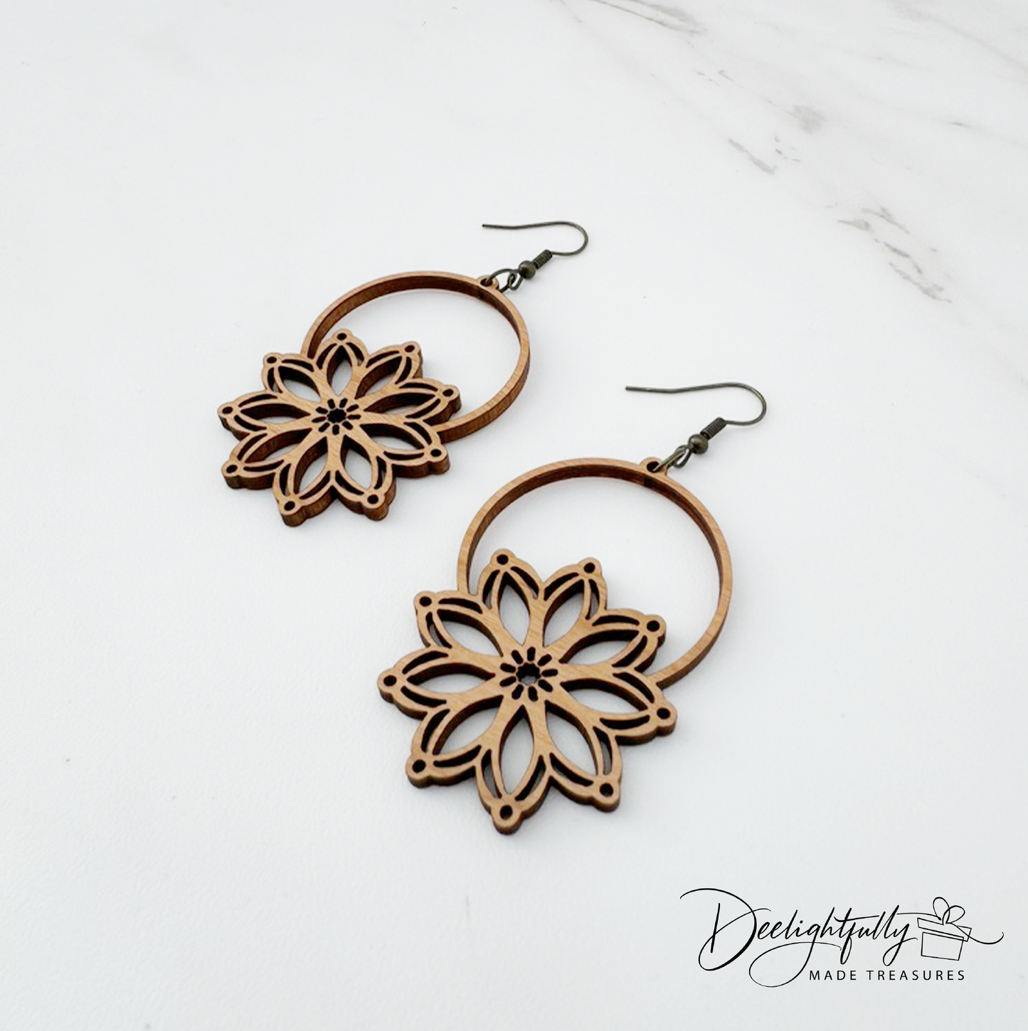 Floral Hoop Wooden Earrings