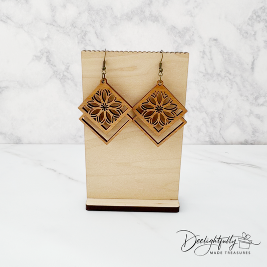 Floral Diamond Wooden Earrings