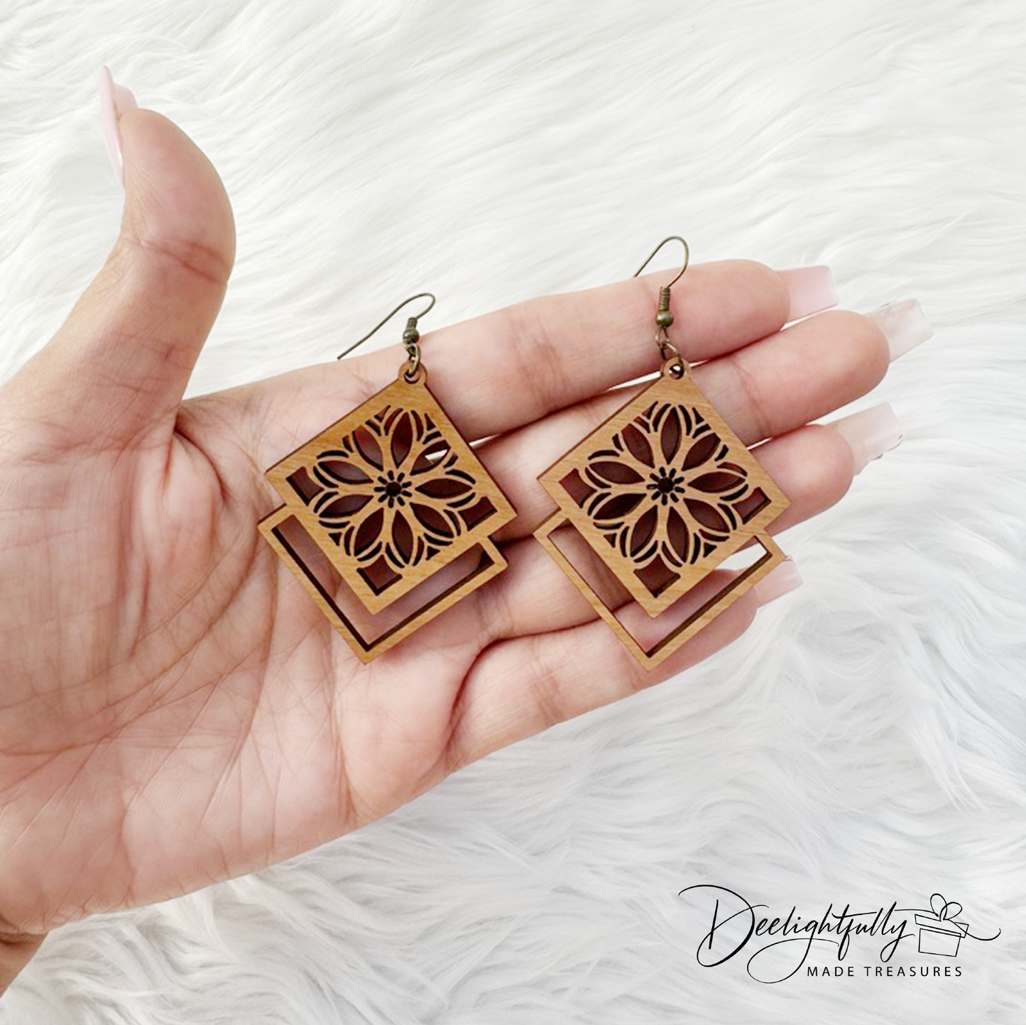 Floral Diamond Wooden Earrings