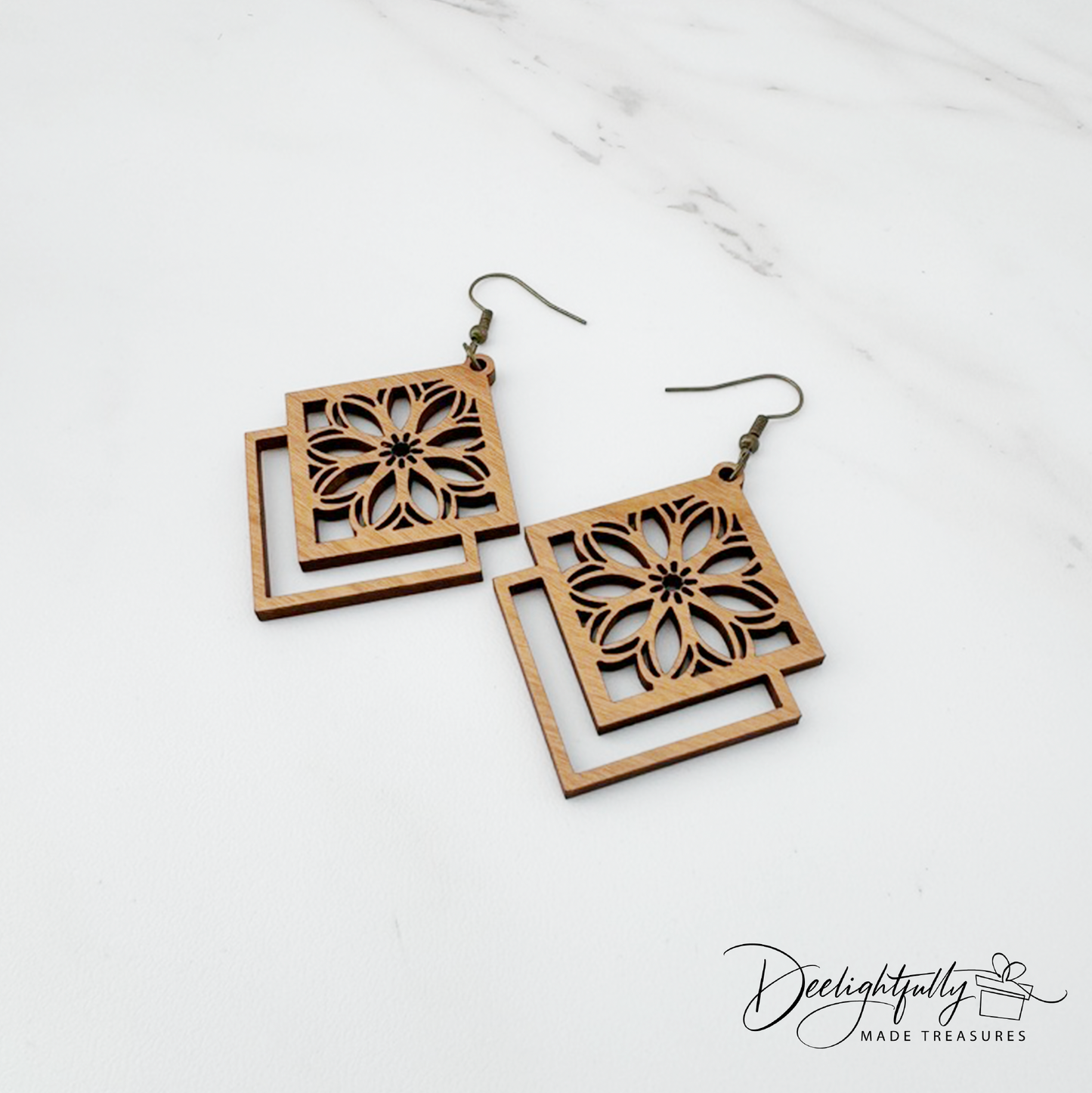 Floral Diamond Wooden Earrings