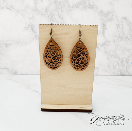 Floral Cut Wooden Earrings