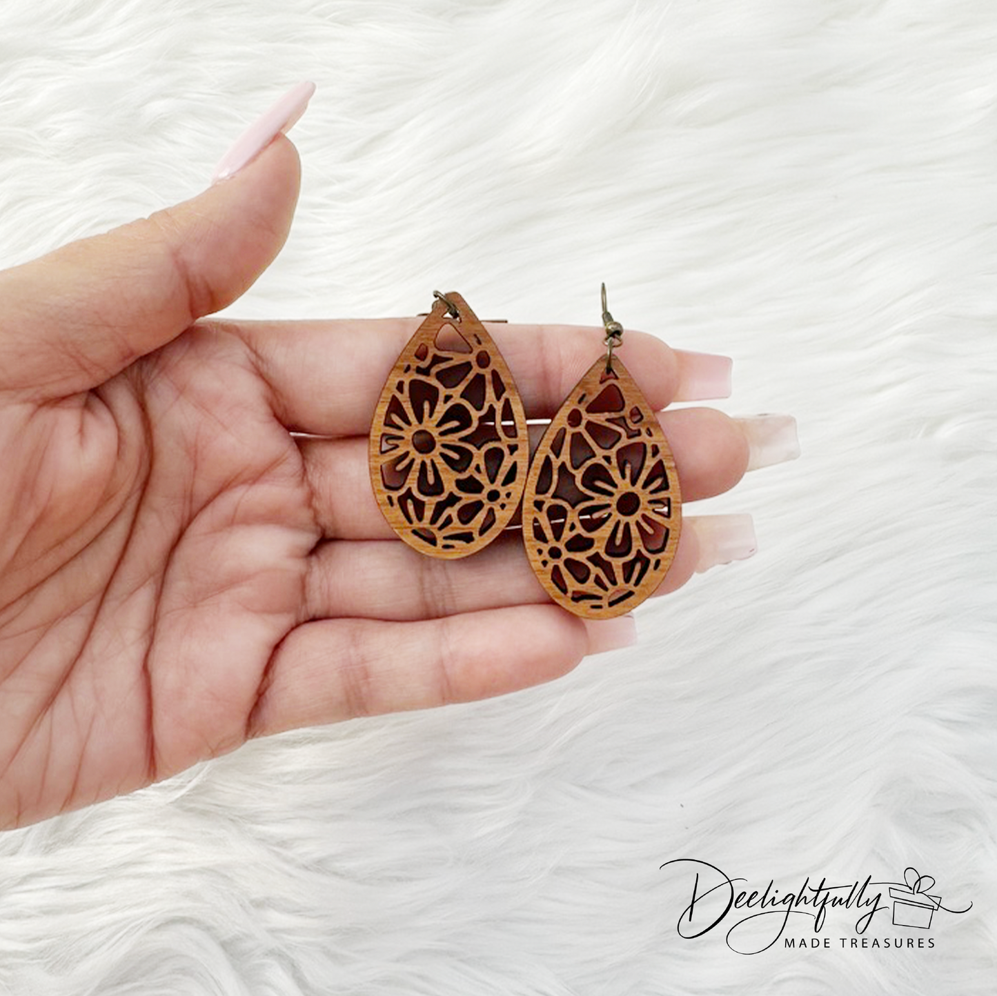 Floral Cut Wooden Earrings