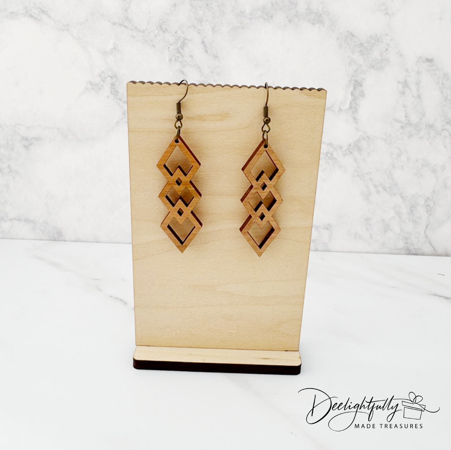 Interlocked Diamonds Wooden Earrings