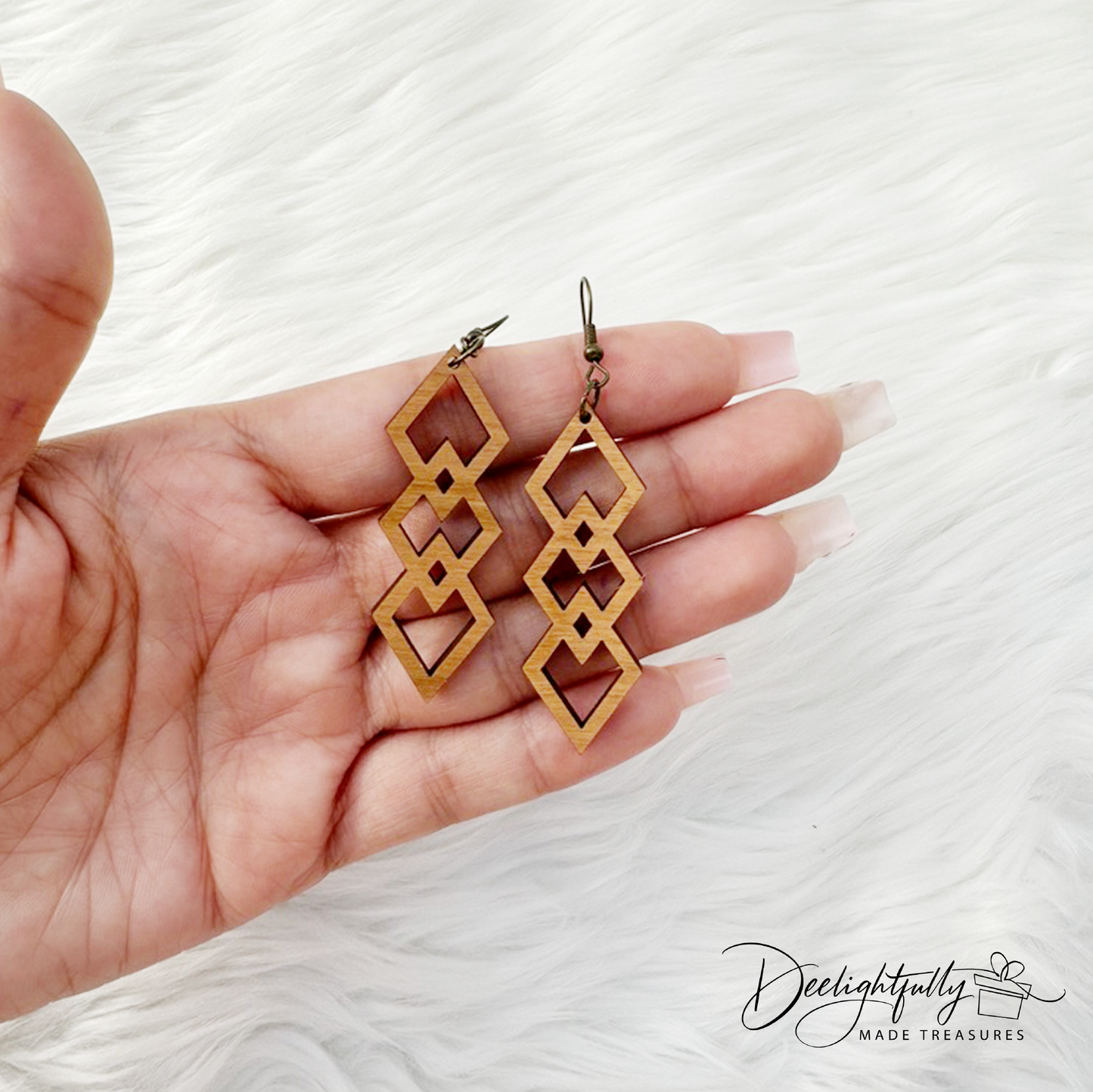 Interlocked Diamonds Wooden Earrings