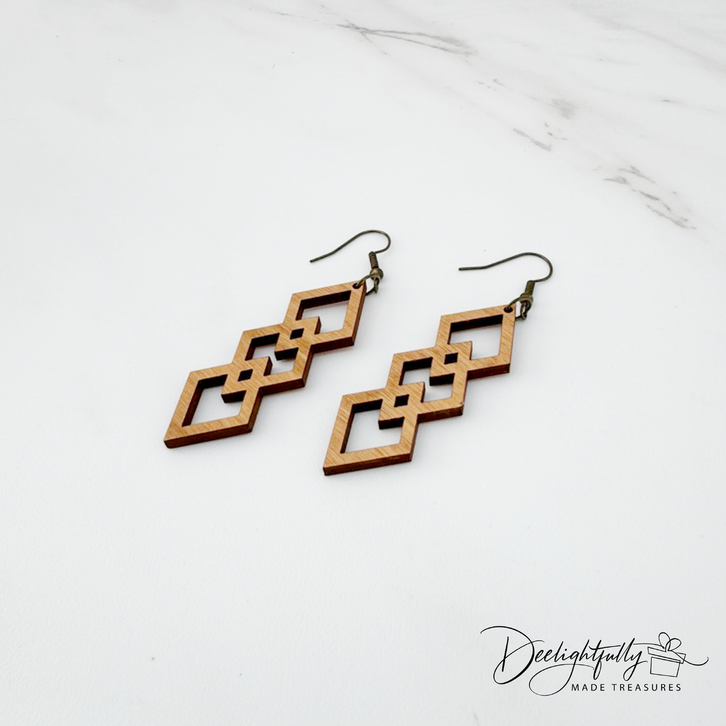 Interlocked Diamonds Wooden Earrings