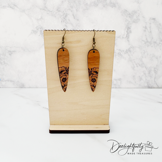 Floral Engraved Stilettos Wooden Earrings