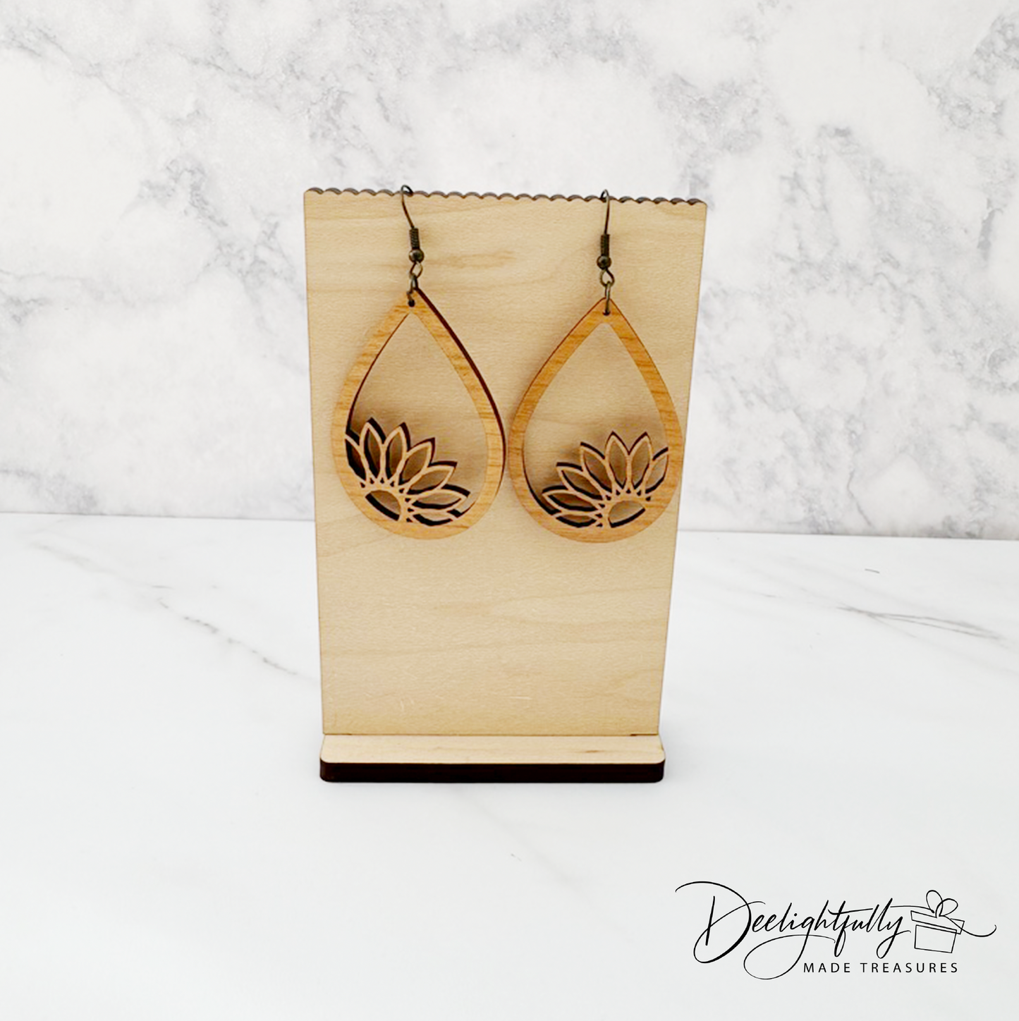 Sunflower Cut Corner Wooden Earrings