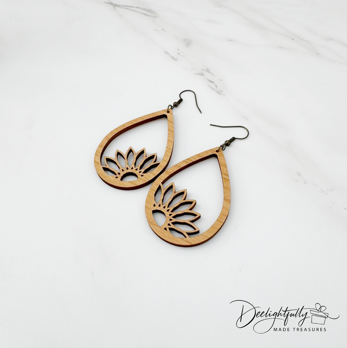 Sunflower Cut Corner Wooden Earrings