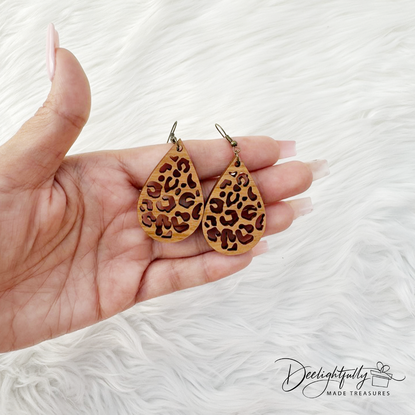 Leopard Print Cut Wooden Earrings