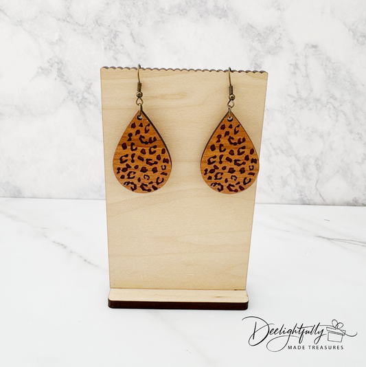 Leopard Print Engraved Wooden Earrings