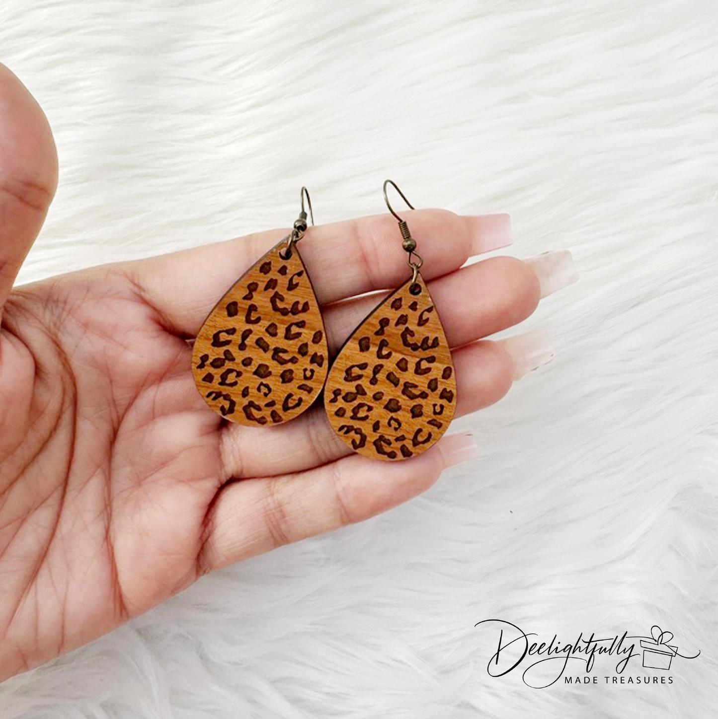 Leopard Print Engraved Wooden Earrings