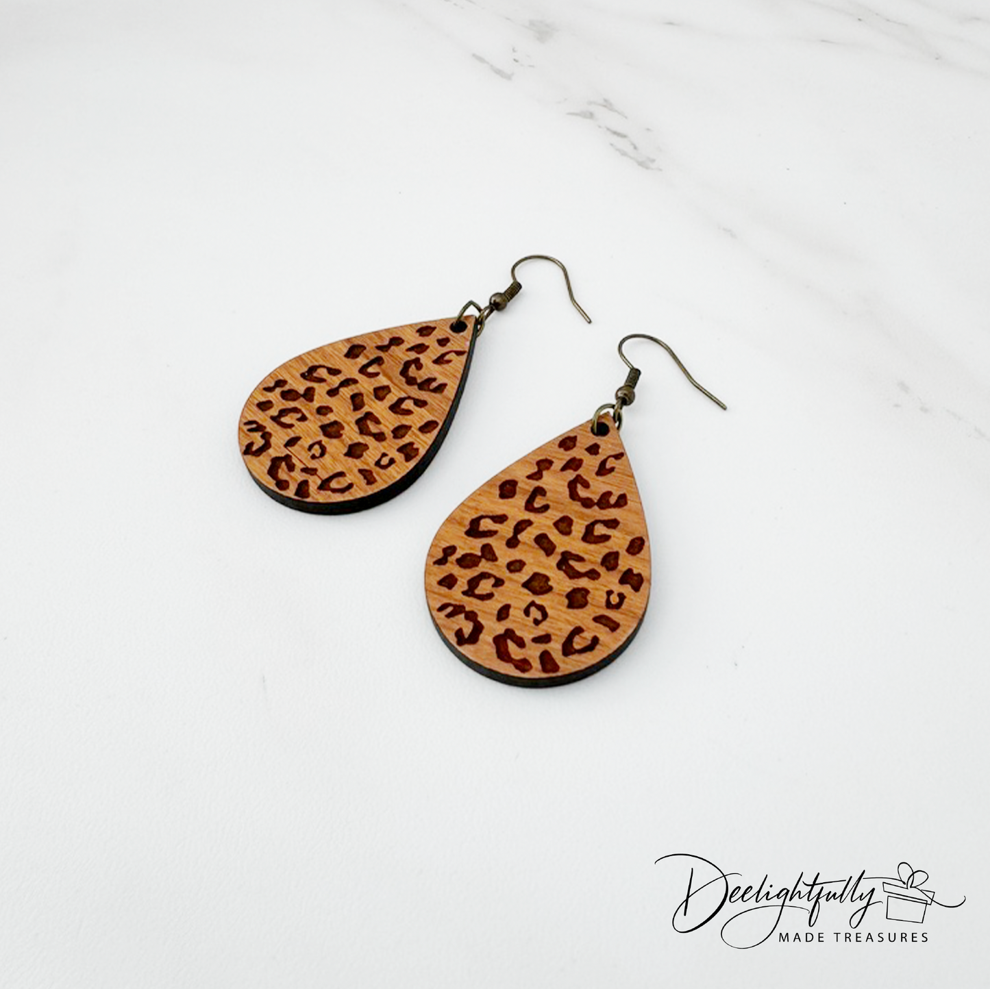 Leopard Print Engraved Wooden Earrings