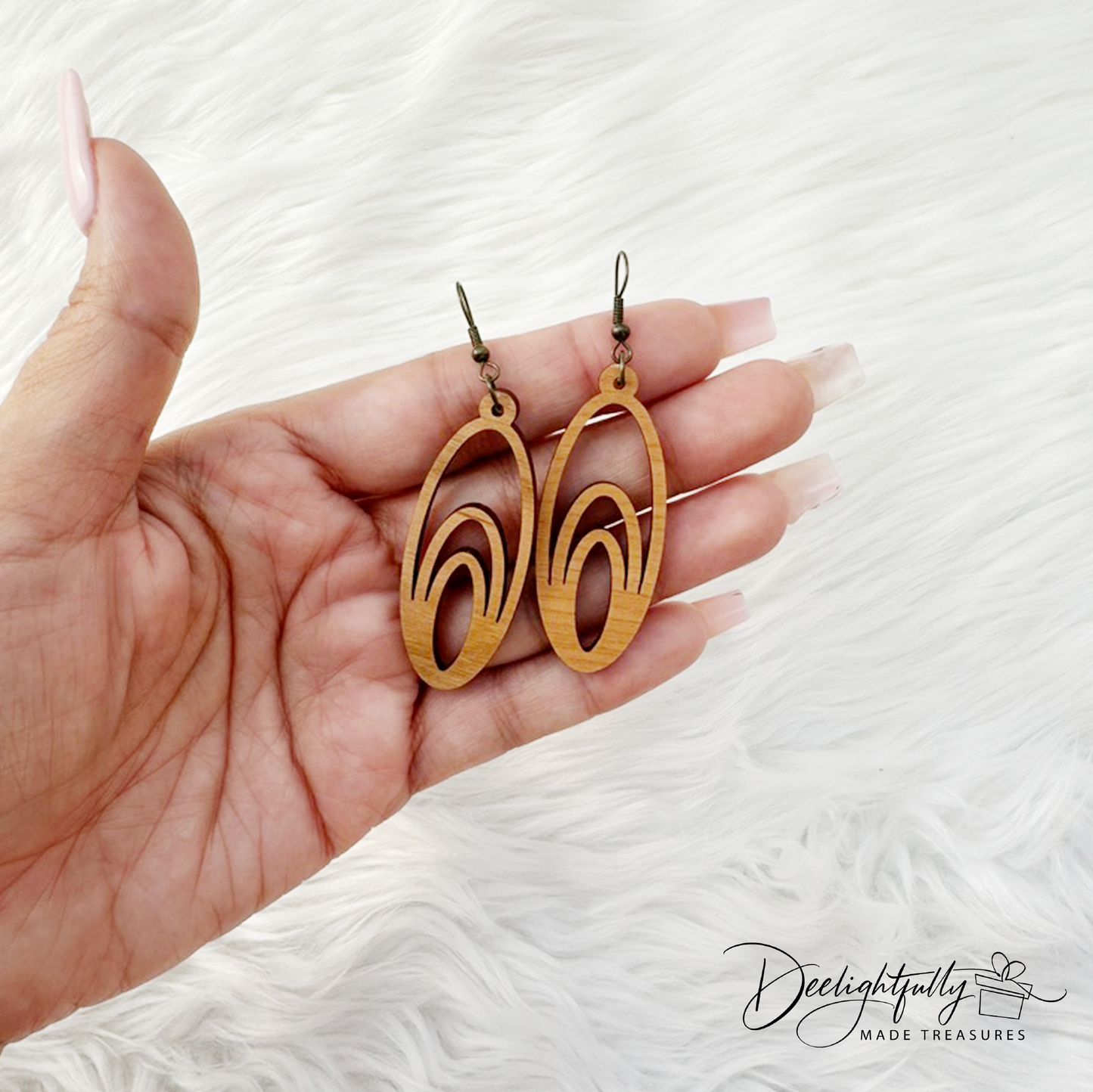 Long Interlocked Ovals Wooden Earrings