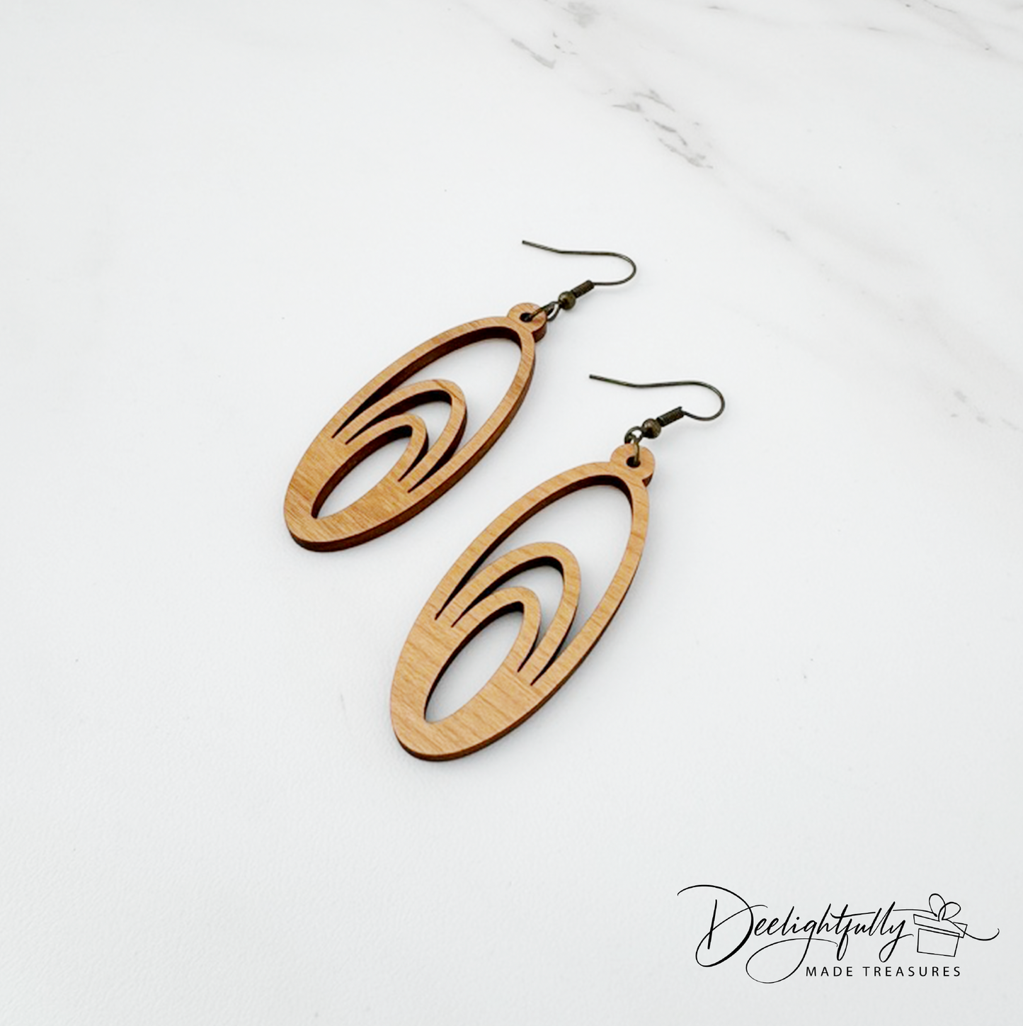 Long Interlocked Ovals Wooden Earrings