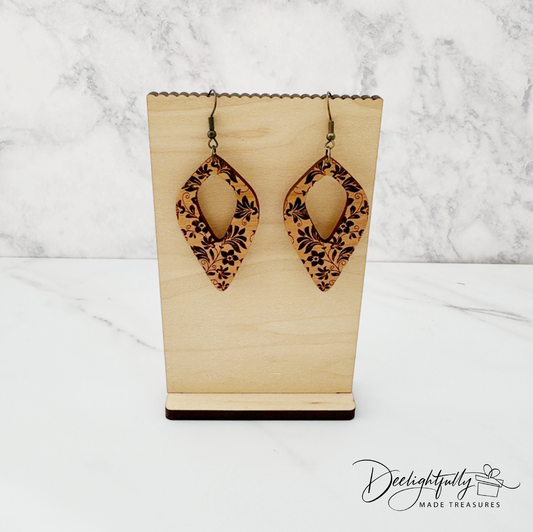 Damask Engraved Wooden Earrings