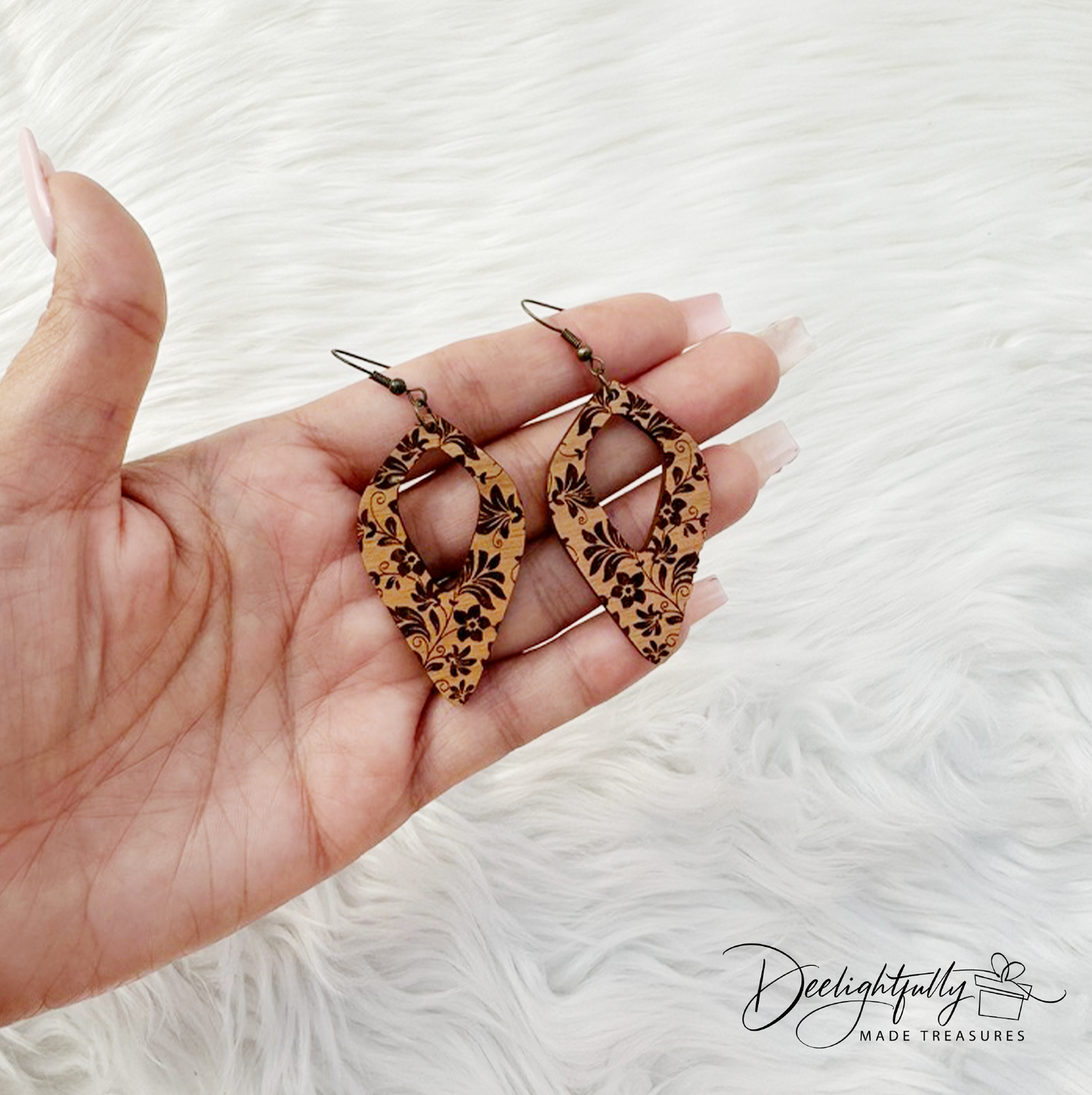 Damask Engraved Wooden Earrings