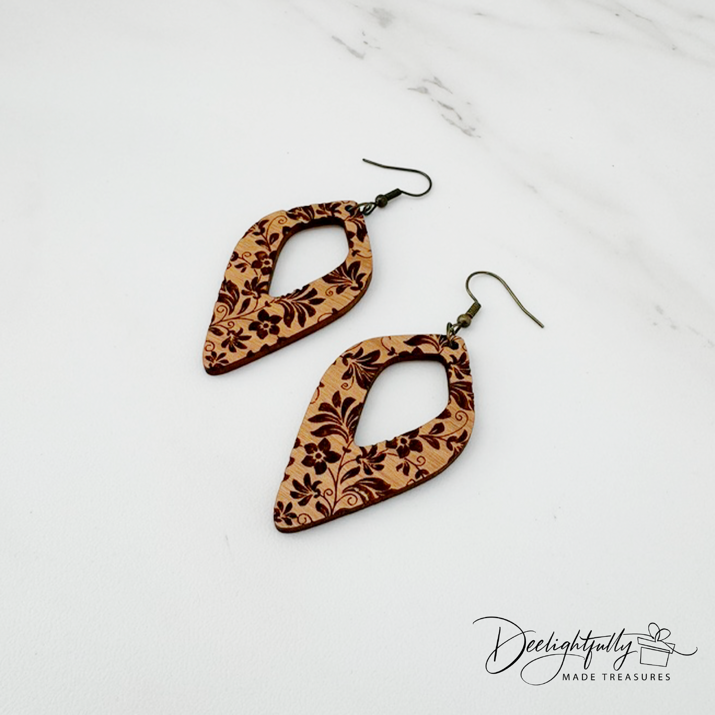 Damask Engraved Wooden Earrings