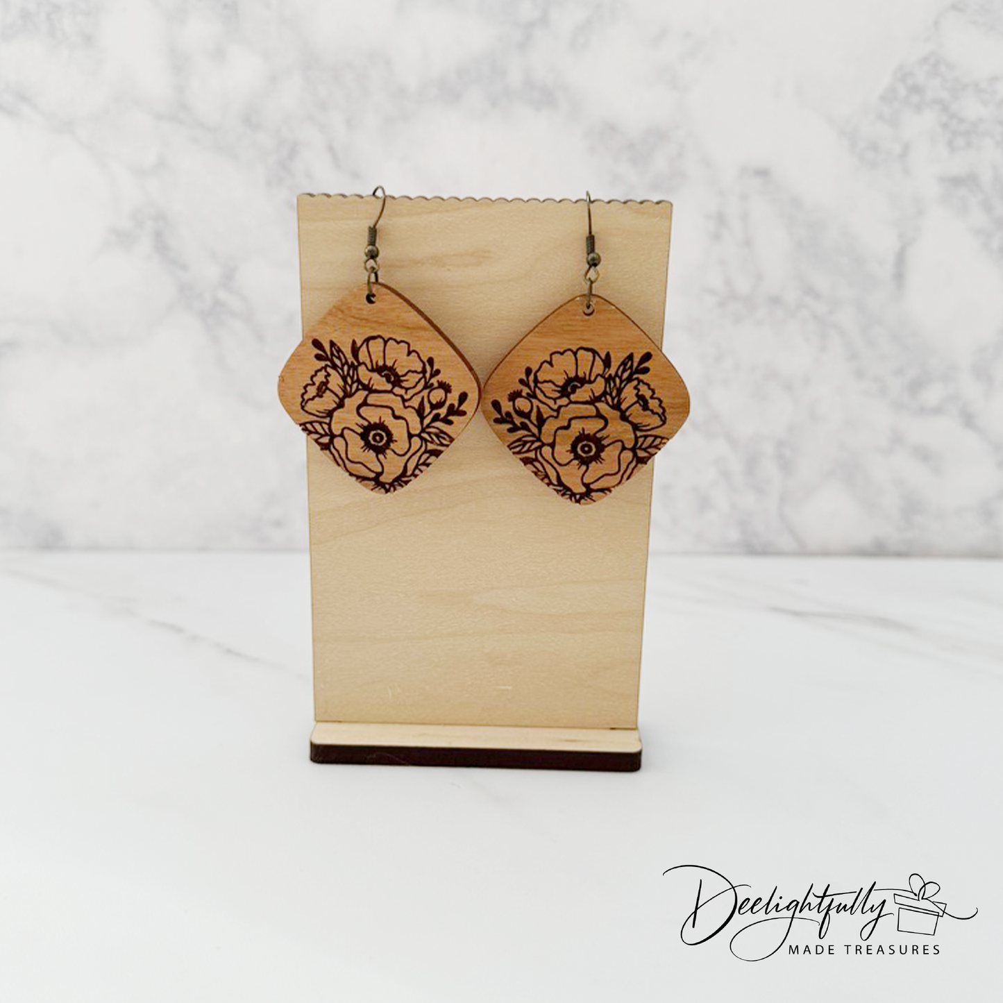 Floral Diamond Wooden Earrings (Copy)