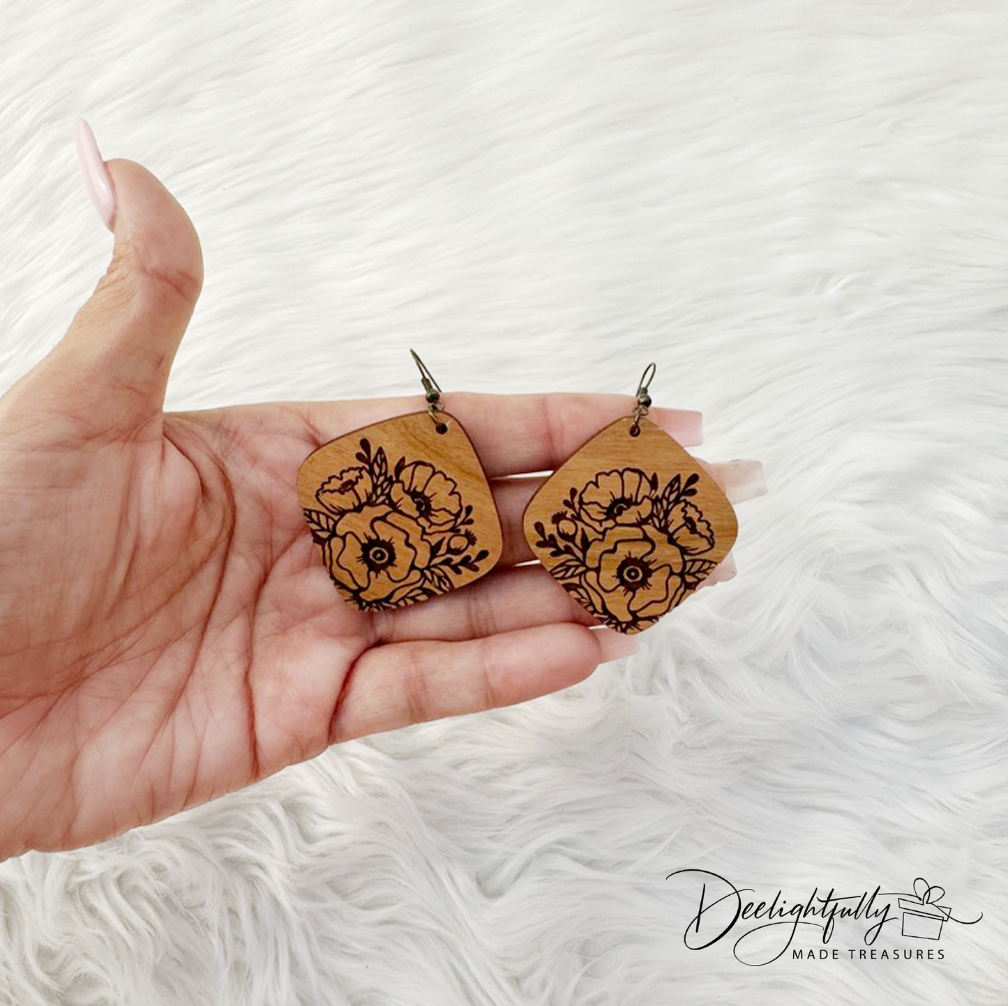 Floral Diamond Wooden Earrings (Copy)