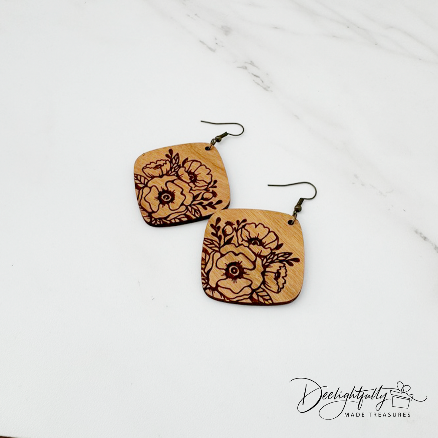 Floral Diamond Wooden Earrings (Copy)