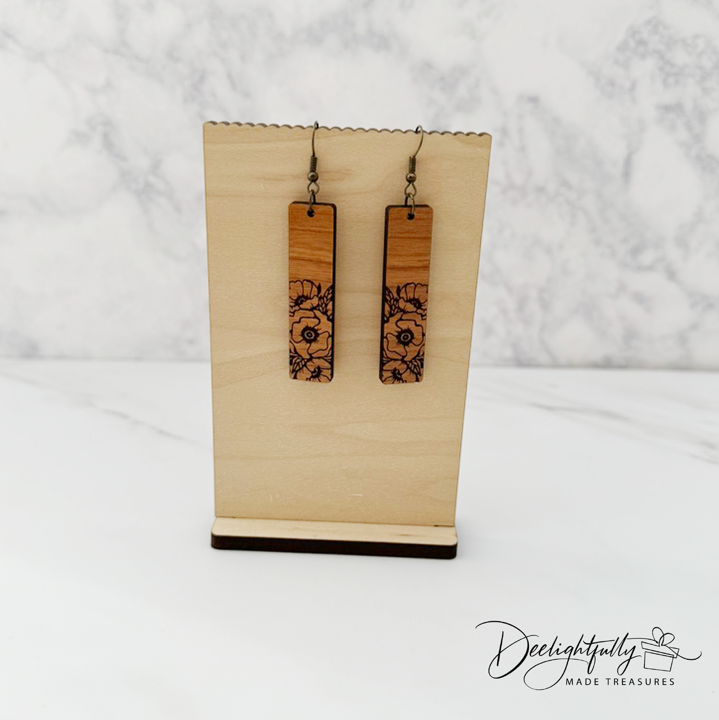 Floral Engraved Tile Wooden Earrings (Copy) (Copy)