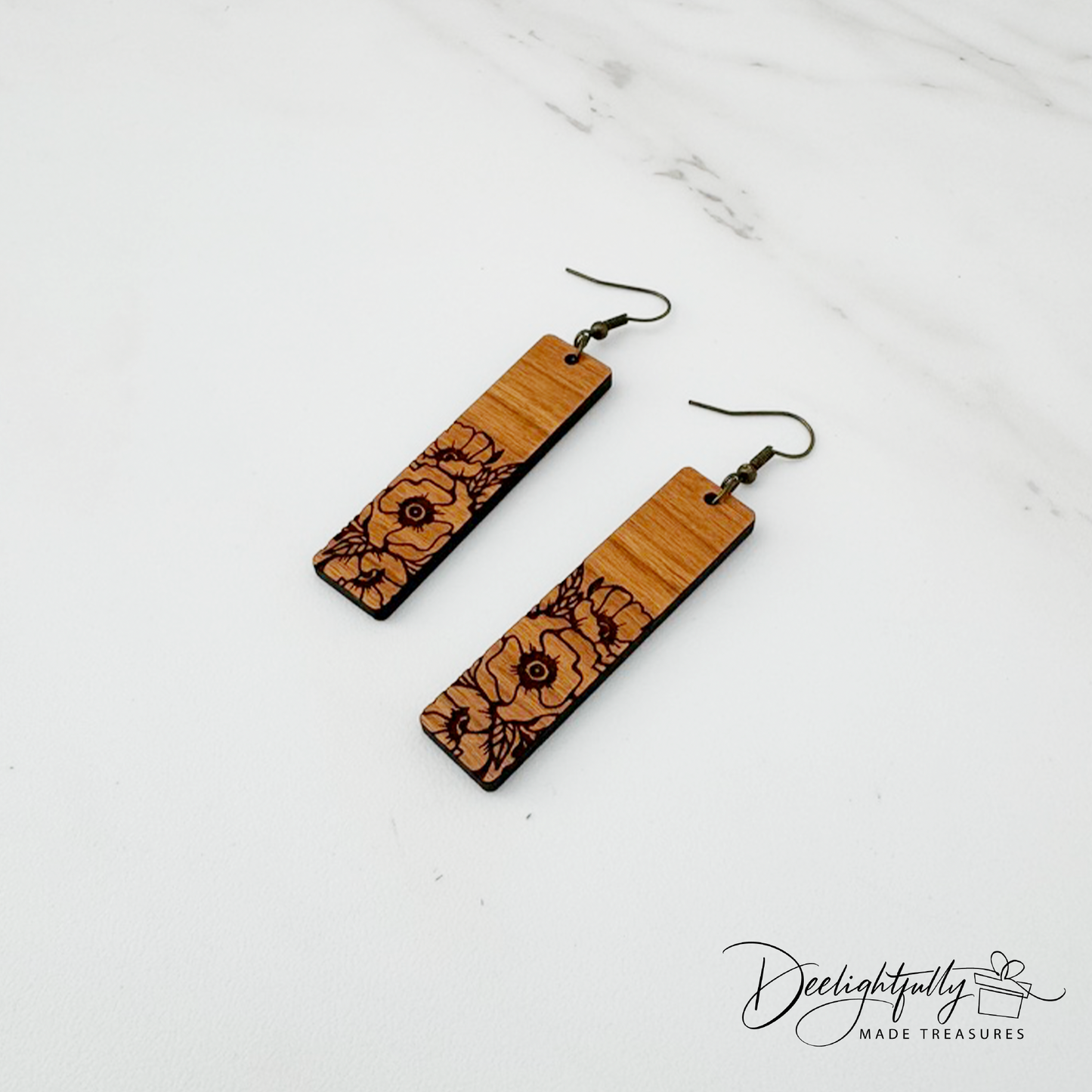 Floral Engraved Tile Wooden Earrings (Copy) (Copy)