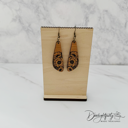 Floral Engraved Wooden Earrings