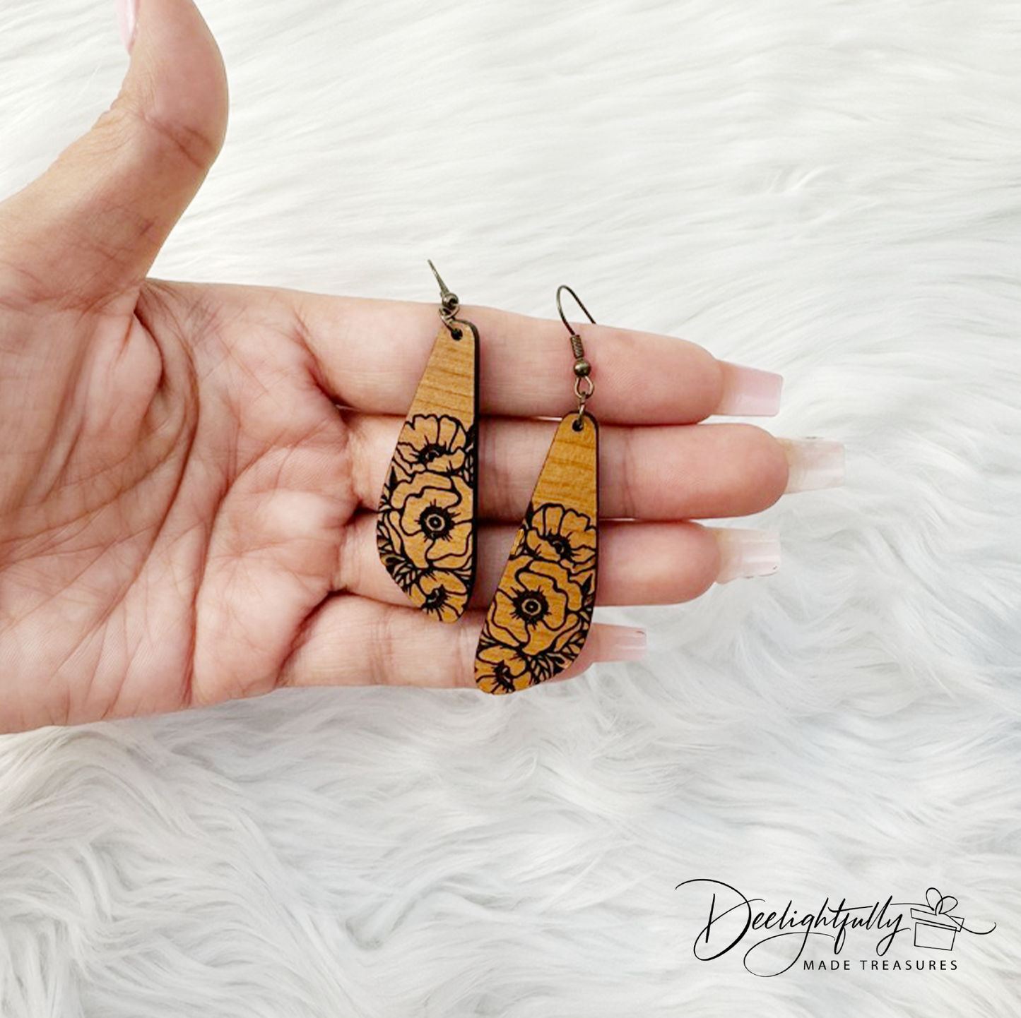 Floral Engraved Wooden Earrings