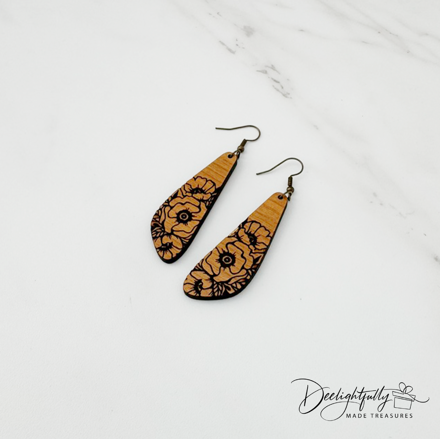 Floral Engraved Wooden Earrings