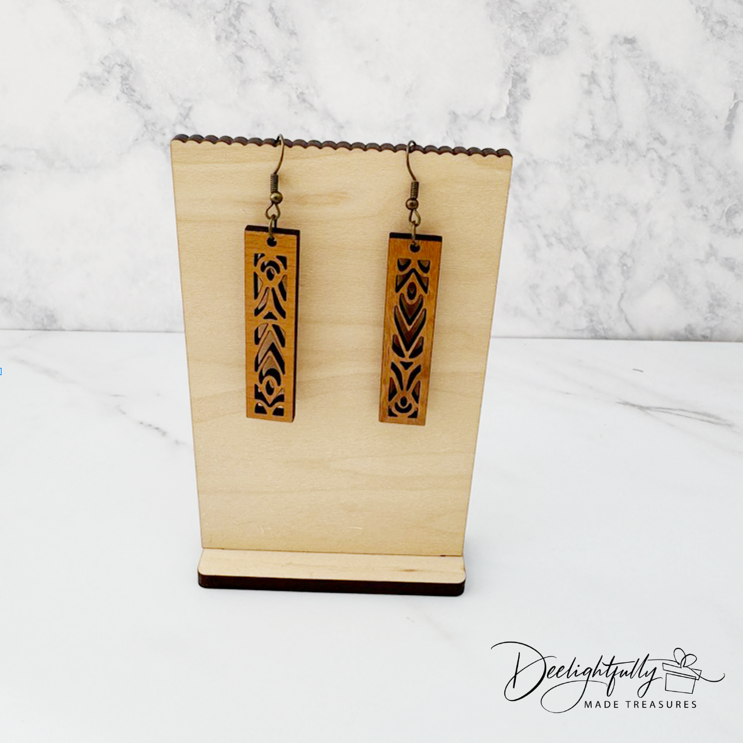 Geometric Cut Skinny Tile Wooden Earrings