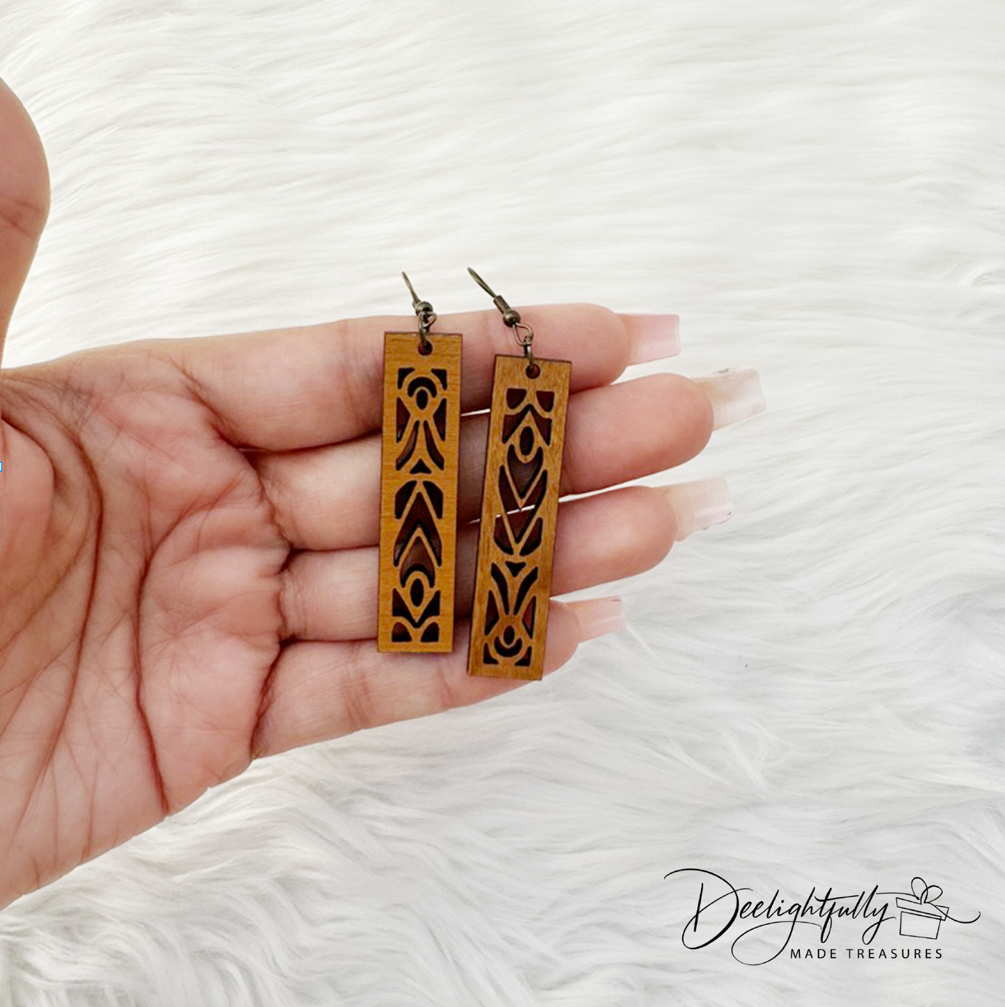 Geometric Cut Skinny Tile Wooden Earrings