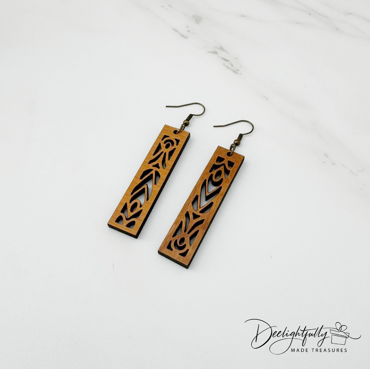 Geometric Cut Skinny Tile Wooden Earrings