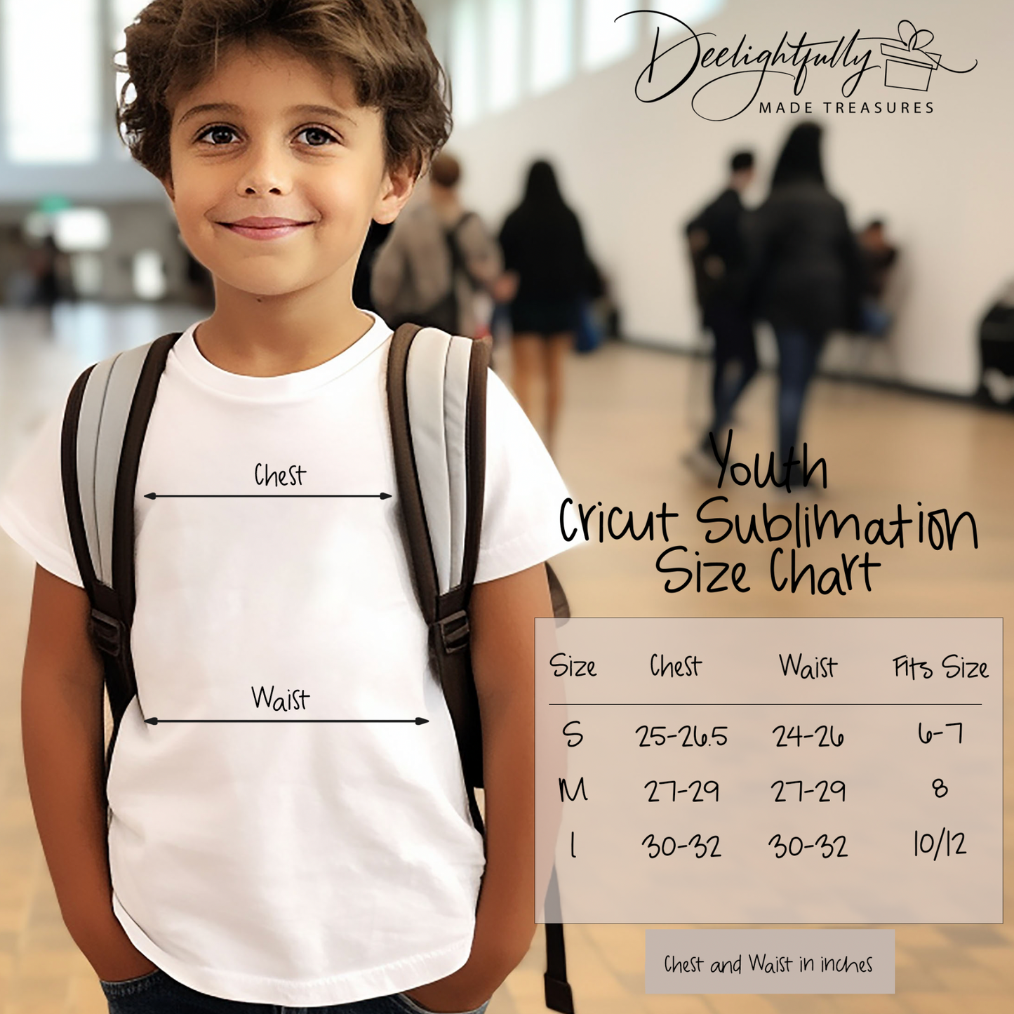 Youth Cricut t-shirt size chart.