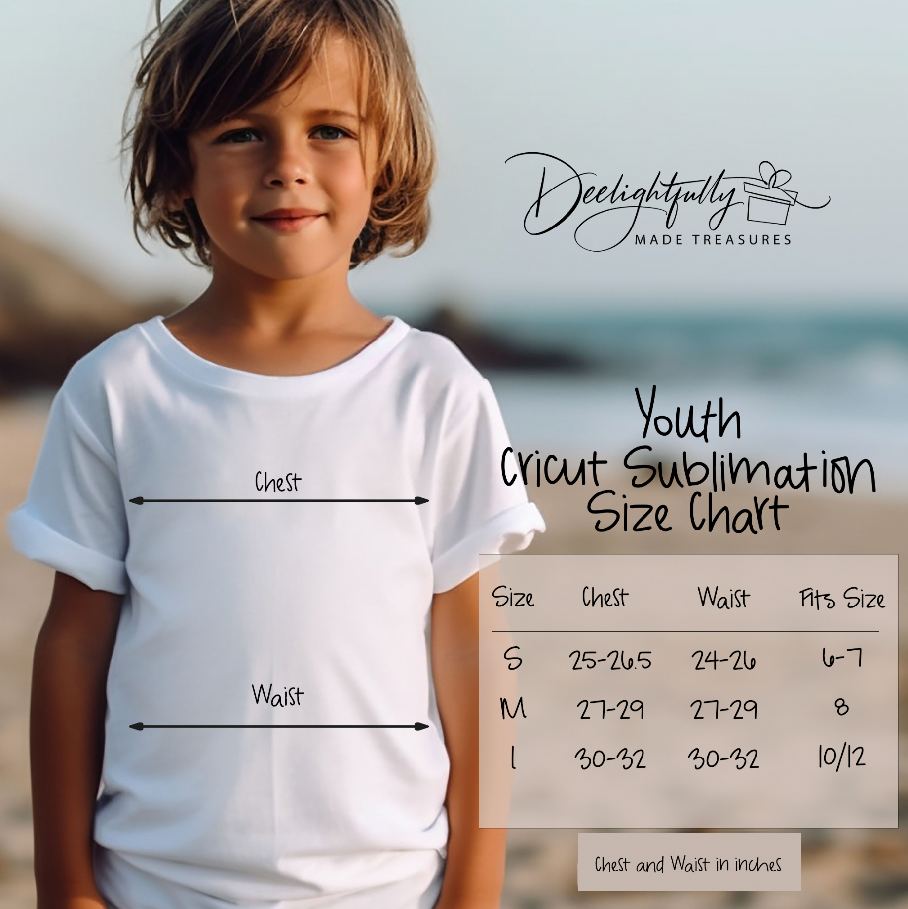 White Cricut Sublimation T-shirt size chart